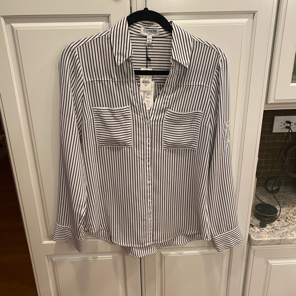 Express Black and White Striped Shirt